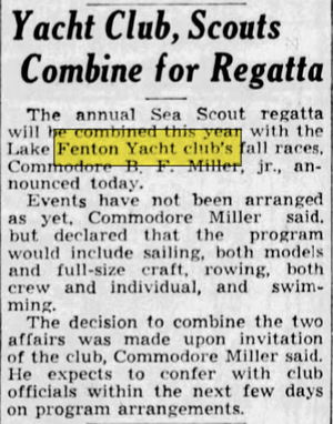 Bay Port Resort (Fenton Yacht Club) - Aug 26 1937 Article (newer photo)